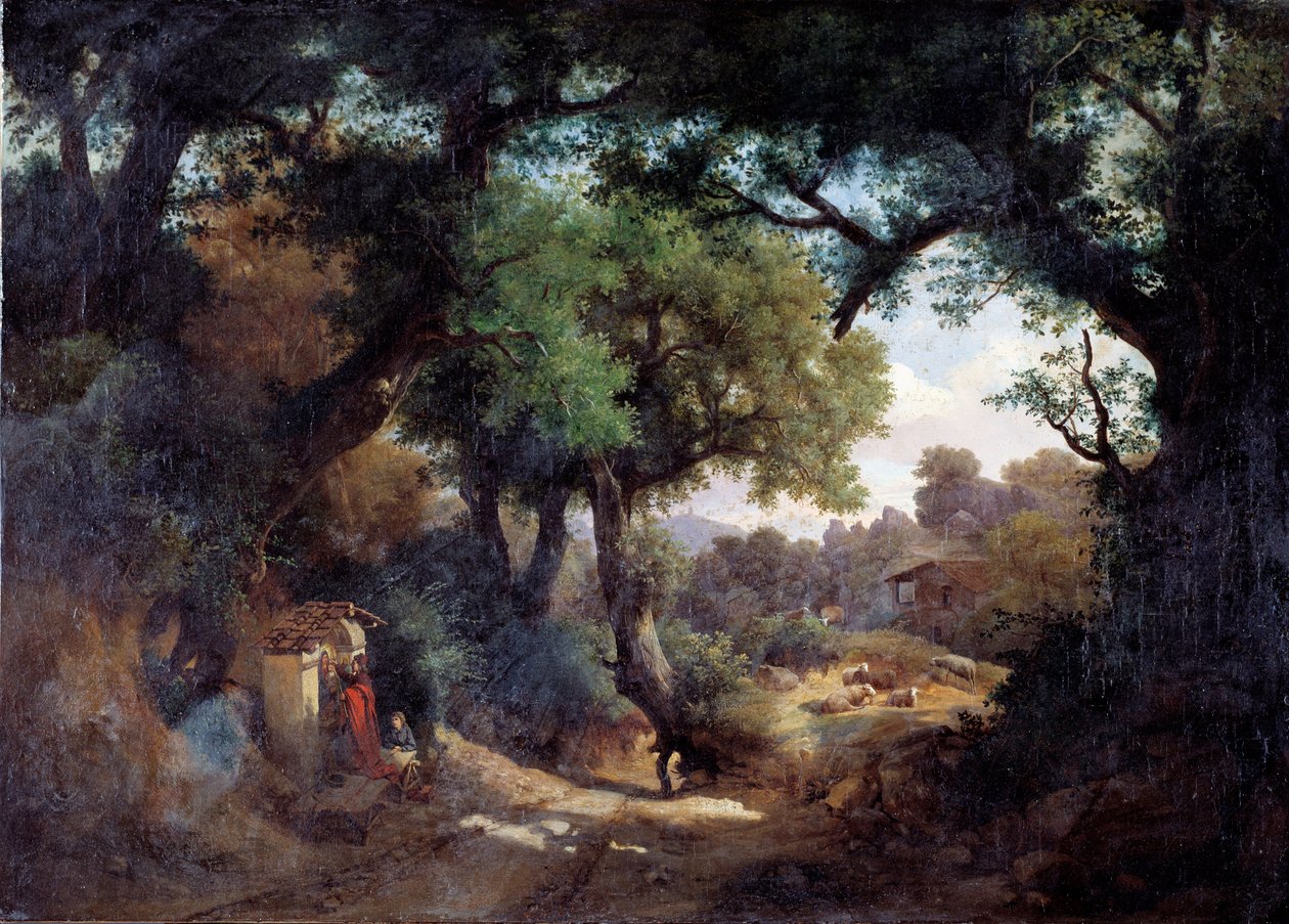Portret van de schilder Andrea del Castagno en een herder in een landschap door Karoly II Marko