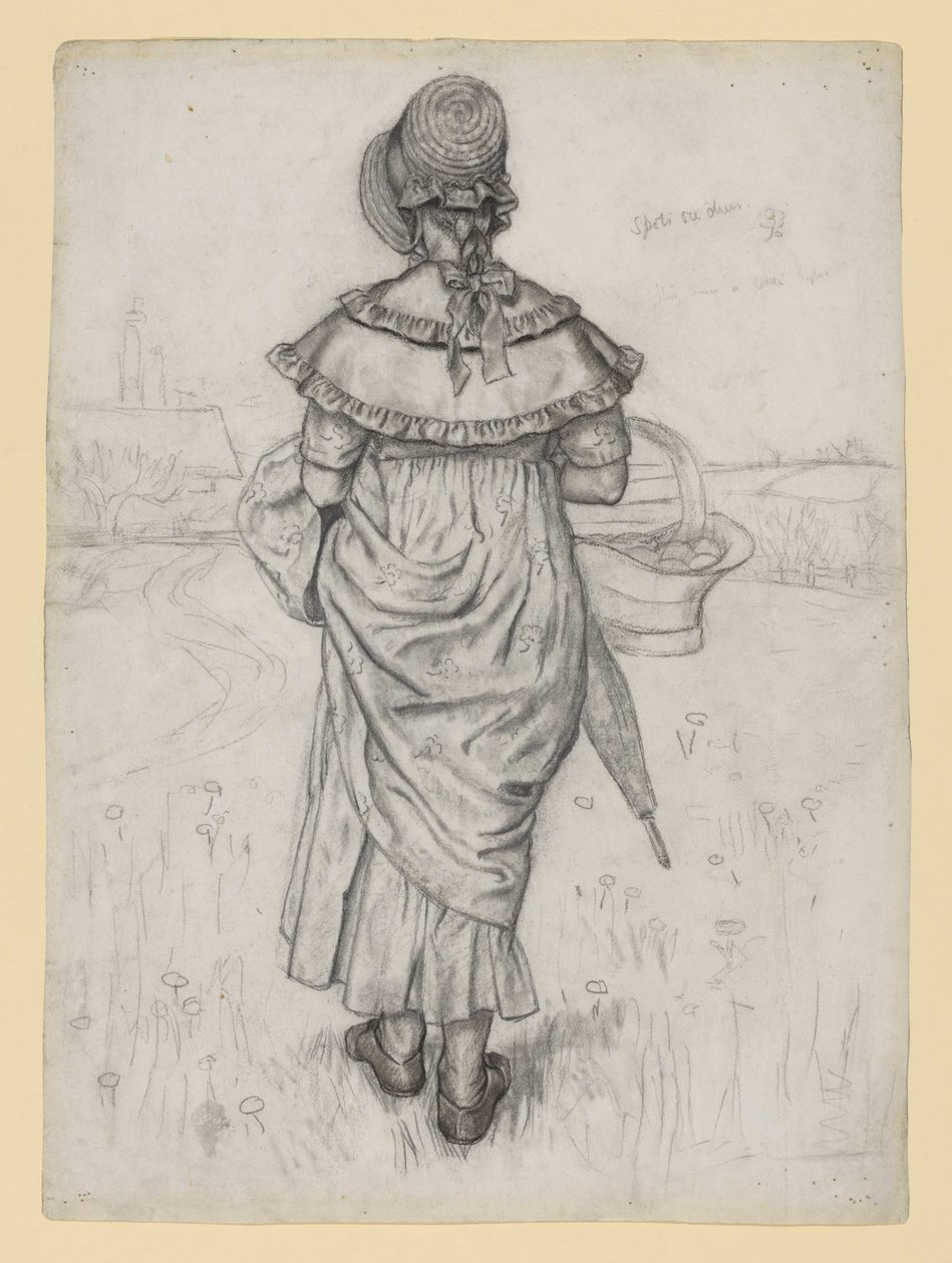 Studie voor ‘Under the Window’ door Kate Greenaway