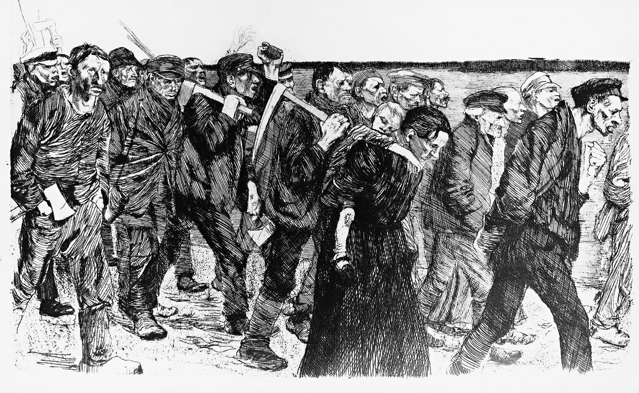 Demonstratie van arbeiders, illustratie van Käthe Kollwitz voor de opera Die Weber door Käthe Kollwitz