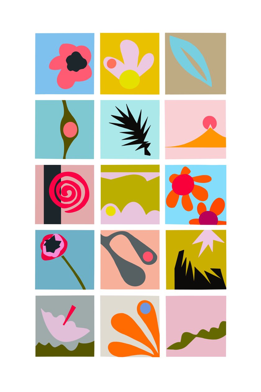 Uitgesneden raster, 2023 (digitale illustratie van originele collage op papier) door Kathy Dunaway