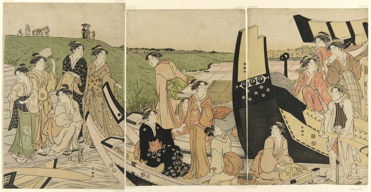 Pleziervaartuigen bij een Aanlegplaats door Katsukawa Shuncho