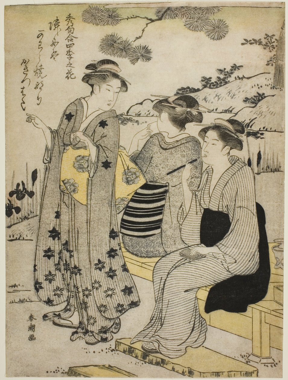 Konijnenoortjes in de herfst, uit de serie "Keuze van Oden over Bloemen van de Vier Seizoenen (Shuku awase, shiki no hana)" door Katsukawa Shuncho