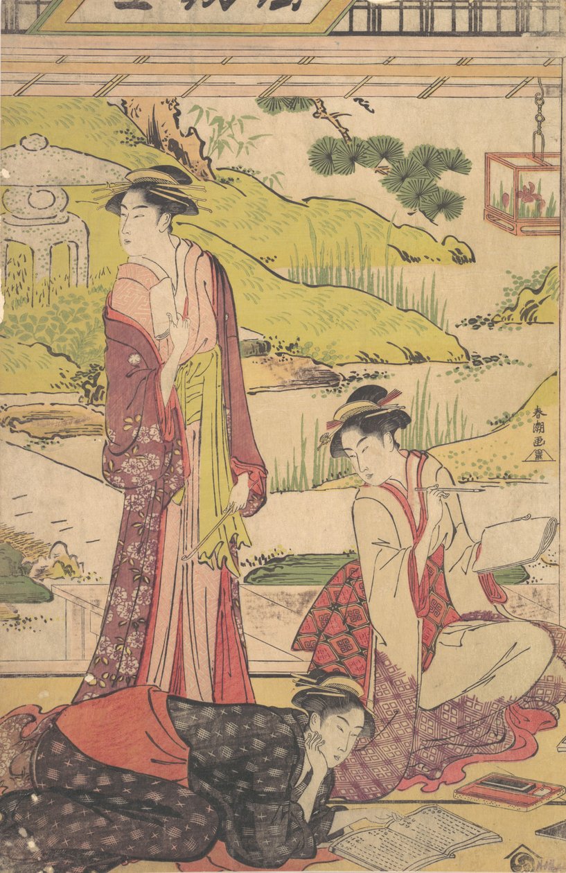 Drie Vrouwen die Literatuur Beoefenen door Katsukawa Shuncho