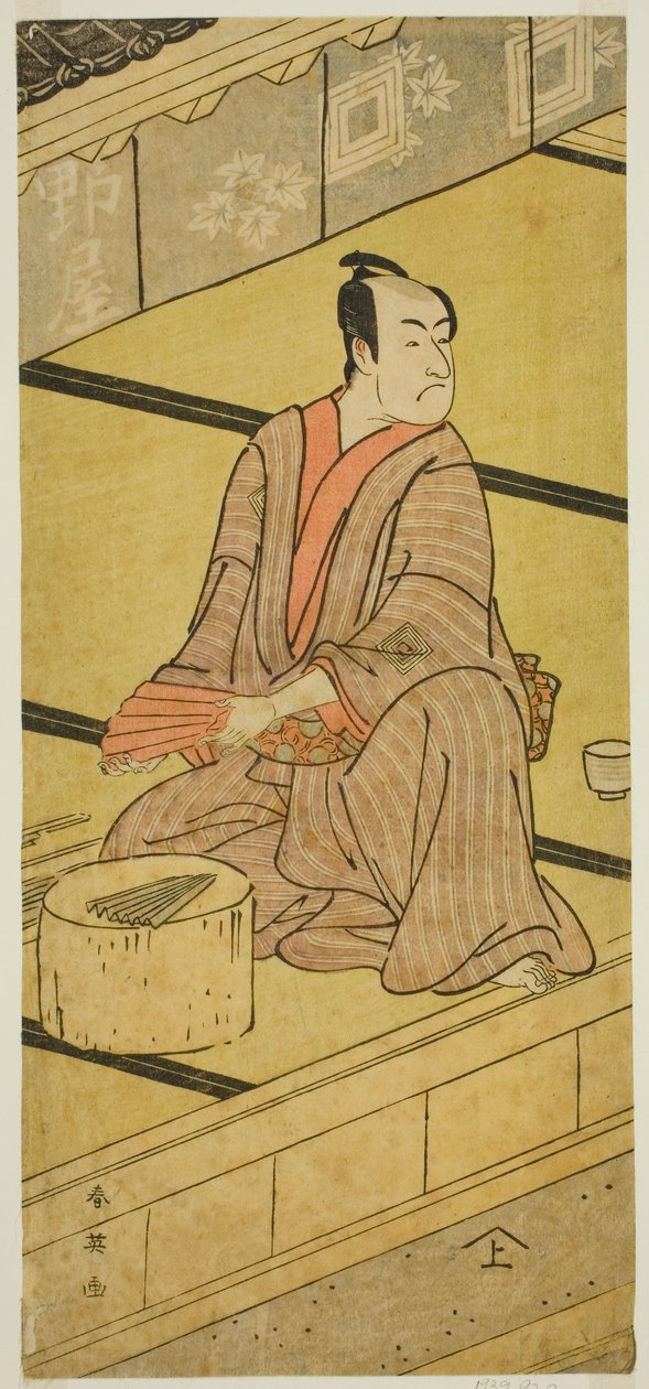 De acteur Ichikawa Monnosuke II als Daidoji Tabatanosuke in het toneelstuk Mukashi Mukashi Tejiro no Saru, opgevoerd in het Ichimura Theater in de achtste maand, 1792 door Katsukawa Shun