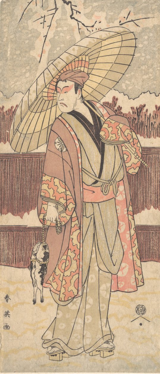 De vierde Matsumoto Koshiro als een man die onder een paraplu loopt, ca. 1796 door Katsukawa Shun