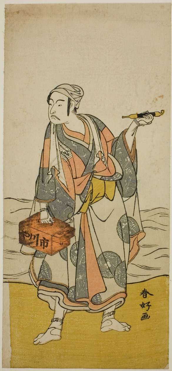De acteur Ichikawa Yaozo II als de bootsman Jirosaku in het toneelstuk Oyafune Taiheiki, opgevoerd in het Ichimura Theater in de elfde maand, 1775 door Katsukawa Shunkо̄
