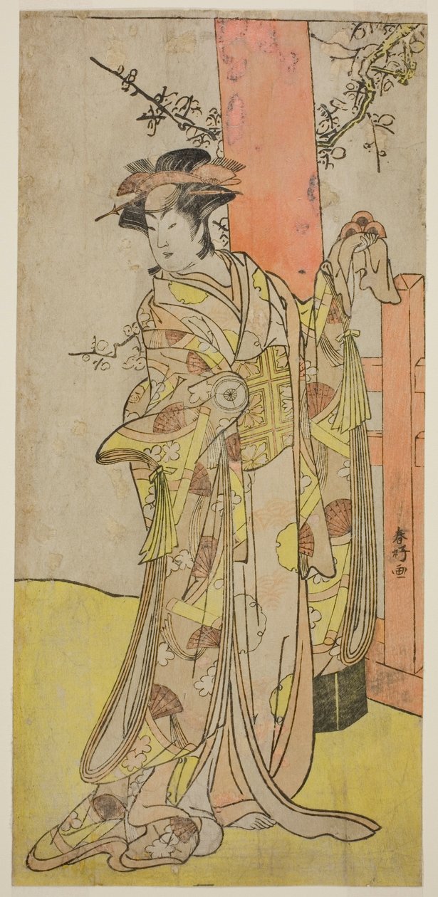 De acteur Iwai Hanshiro IV als Kitsune ga Saki Otama () in het toneelstuk Miyakodori Yayoi no Watashi (), opgevoerd in het Kiri Theater () in de derde maand, 1787 () door Katsukawa Shunkо̄