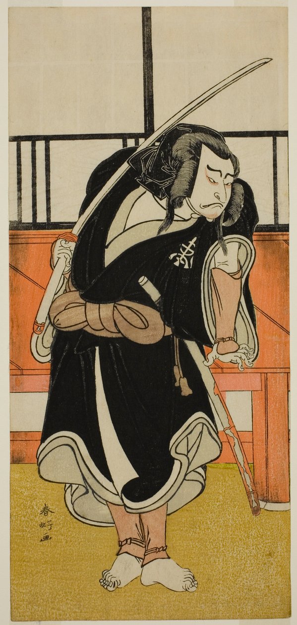 De acteur Nakamura Nakazo I also no Matsuwaka () in het toneelstuk Iro Moyo Aoyagi Soga (), opgevoerd in het Nakamura Theater () in de tweede maand, 1775 () door Katsukawa Shunkо̄
