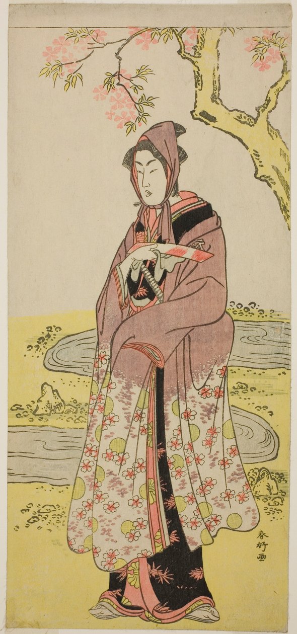 De acteur Segawa Kikunojo III als Kumenosuke in het toneelstuk Keisei Natori Soga, opgevoerd in het Kiri Theater in de tweede maand, 1788 door Katsukawa Shunkо̄