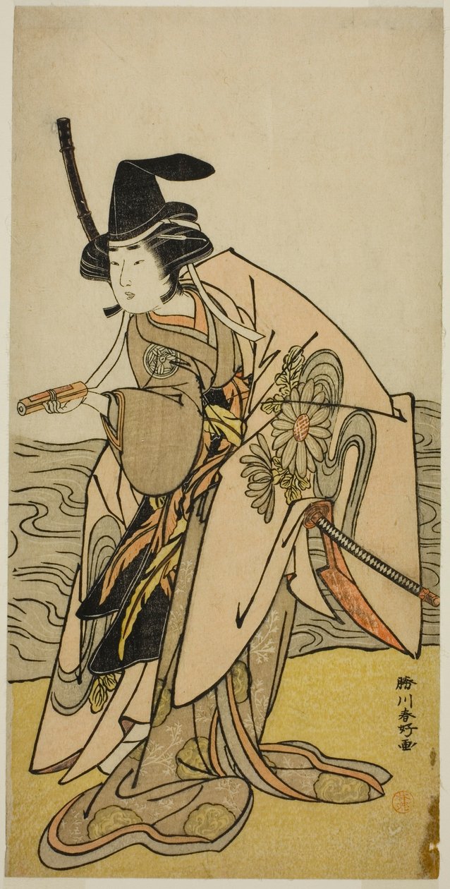 De acteur Yamashita Kinsaku II als Lady Kikusui (Kikusui Gozen) in het toneelstuk Kaeribana Eiyu Taiheiki, Opgevoerd in het Nakamura Theater in de Elfde Maand, 1779 door Katsukawa Shunkо̄