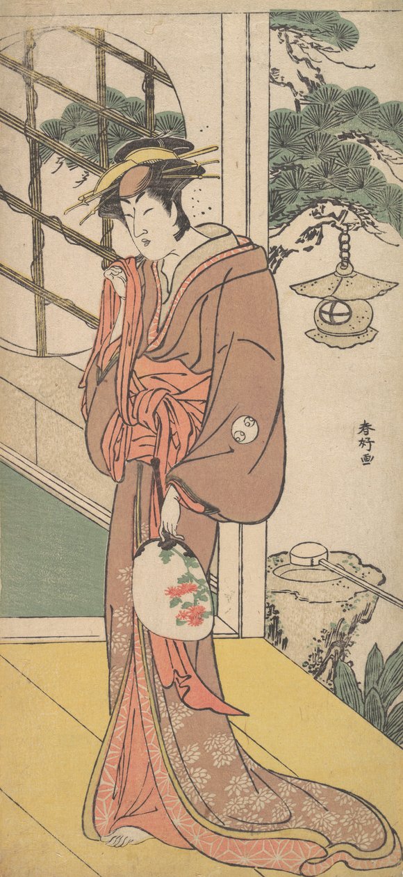 Arashi Ryuzo als een lange vrouw die op de Engawa staat, ca. 1789 door Katsukawa Shunko