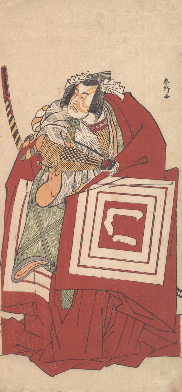 Kabuki Acteur Ichikawa Monnosuke II als Shinozuka in een Shibaraku..., 11e maand, 1790 door Katsukawa Shunko