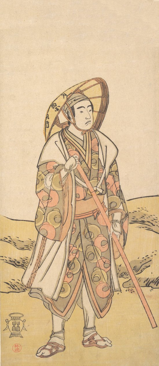 De derde Sawamura Sojuro als pelgrim naar het Kannon-heiligdom door Katsukawa Shunko