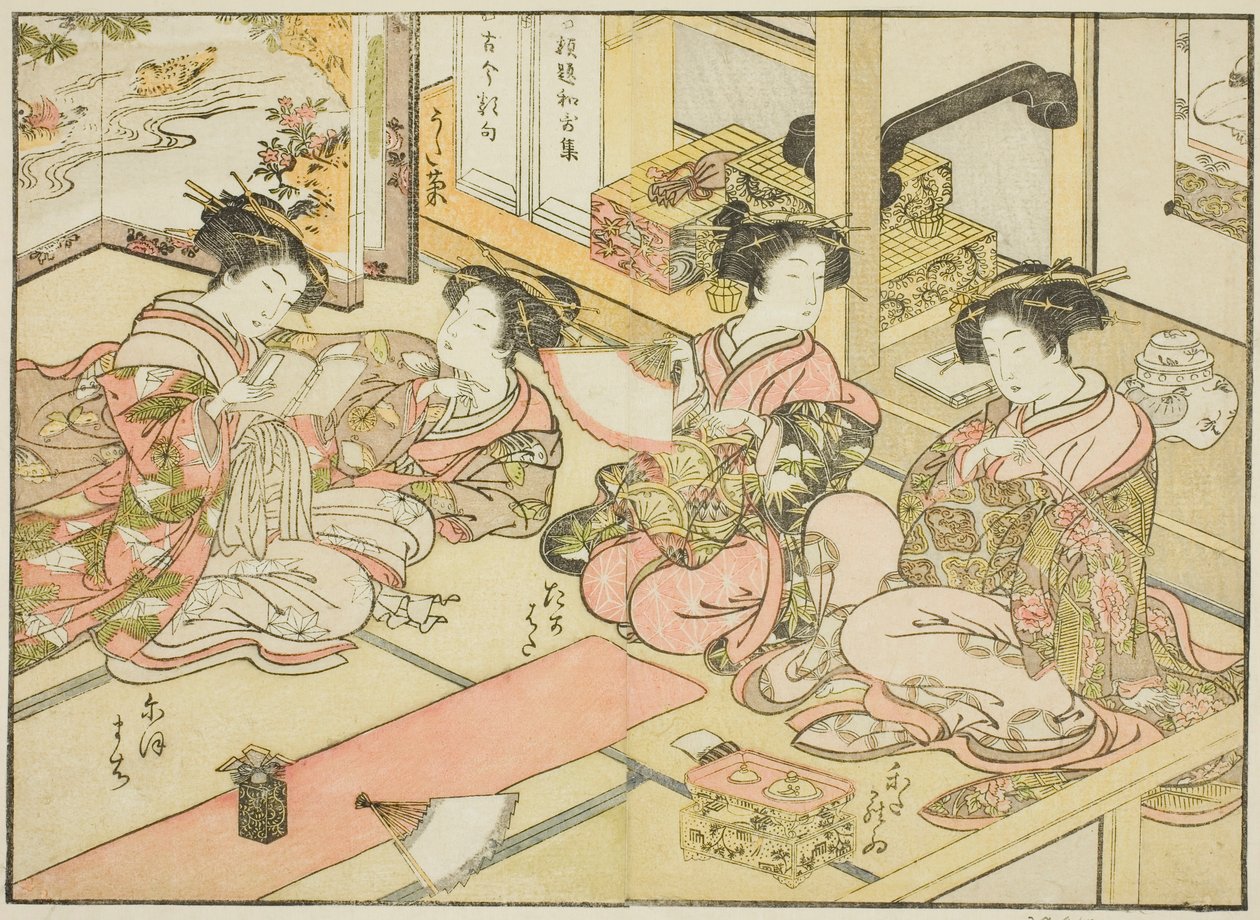 Courtisanes van de Ogiya, uit het boek "Spiegel van mooie vrouwen van de plezierwijken (Seiro bijin awase sugata kagami)," deel 1 door Katsukawa Shunsho