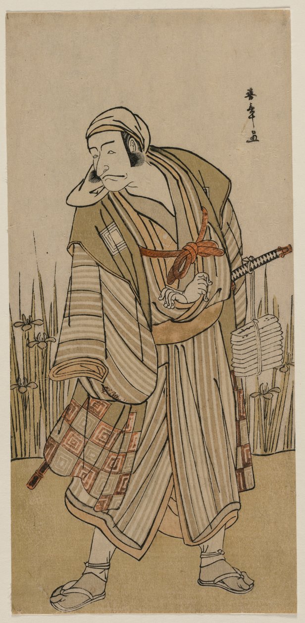 Ichikawa Danjuro V als een reiziger naast een bosje iris, ca. 1780 door Katsukawa Shunsho