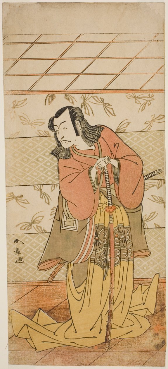 De acteur Ichikawa Danjuro V als Ashiya Doman in het stuk Kikyo-zome Onna Urakata, uitgevoerd in het Morita Theater in de zevende maand, 1776 door Katsukawa Shunsho