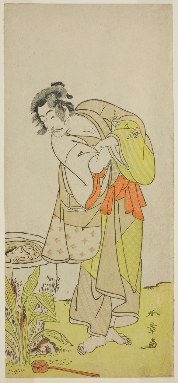 De acteur Ichikawa Danjuro V als Soga no Dozaburo (?) in het stuk Shida Yuzuriha Horai Soga (?), opgevoerd in het Morita Theater (?) in de eerste maand, 1775 (?) door Katsukawa Shunsho