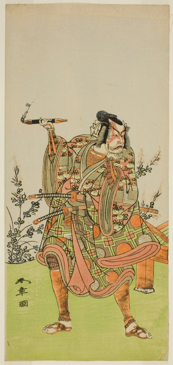 De acteur Ichikawa Danzaburo II als Usui no Sadamitsu (?) in het stuk Edo Katagi Hikeya Tsunasaka (?), uitgevoerd in het Ichimura Theater (?) in de elfde maand, 1772 (?) door Katsukawa Shunsho