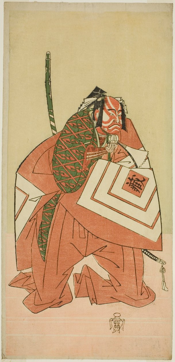 De acteur Ichikawa Danzo III als Sanada no Yoichi (?) in het stuk Sanada no Yoichi Banjaku no Iezuto (?), uitgevoerd in het Morita Theater (?) in de elfde maand, 1767 (?) door Katsukawa Shunsho