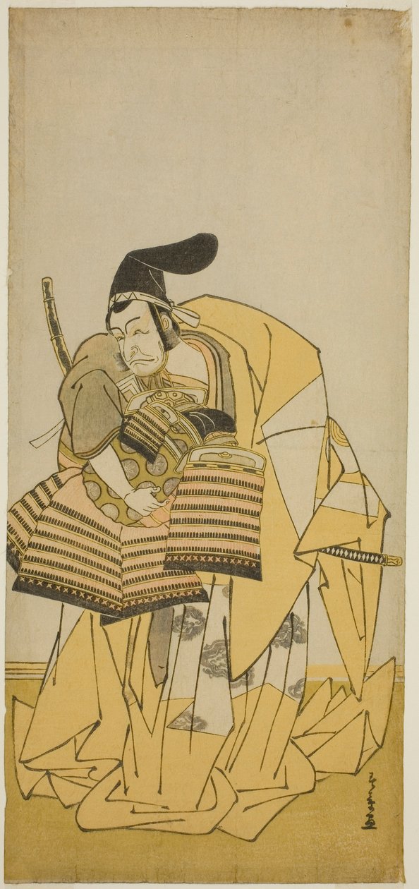 De acteur Ichikawa Ebizo III als Kudo Saemon Suketsune in het stuk Kamuri Kotoba Soga no Yukari, uitgevoerd in het Ichimura Theater in de eerste maand, 1776 door Katsukawa Shunsho