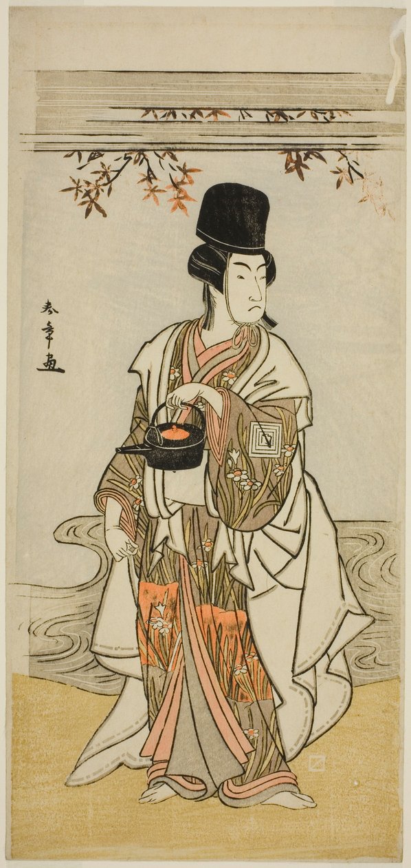 De Acteur Ichikawa Monnosuke II als de Hofdienaar Shoheida Sadamori in het Toneelstuk Masakado Kammuri no Hatsuyuki, Opgevoerd in het Nakamura Theater in de Elfde Maand, 1777 door Katsukawa Shunsho