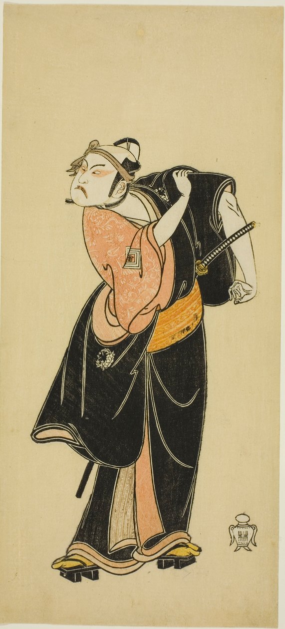 De acteur Ichikawa Raizo I als Hanakawado no Sukeroku in de scène "Sukeroku" in het stuk "Hitokidori Harutsuge Soga" door Katsukawa Shunsho