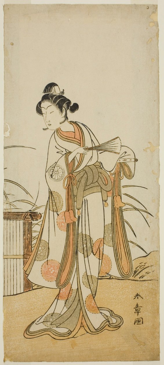 De acteur Segawa Kikunojo III als Aigo no Waka in het stuk Chigo Sakura Jusan Kane, uitgevoerd in het Ichimura Theater in de elfde maand, 1774 door Katsukawa Shunsho