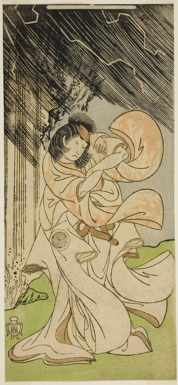De Acteur Yamashita Kinsaku II als een Dondergodin in het Stuk Onna Narukami, Opgevoerd in het Morita Theater in de Eerste Maand, 1770 door Katsukawa Shunsho