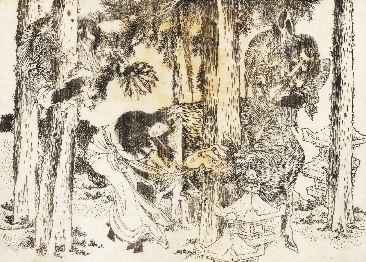Een vrouw voert een vervloekingsritueel uit door Katsushika Hokusai