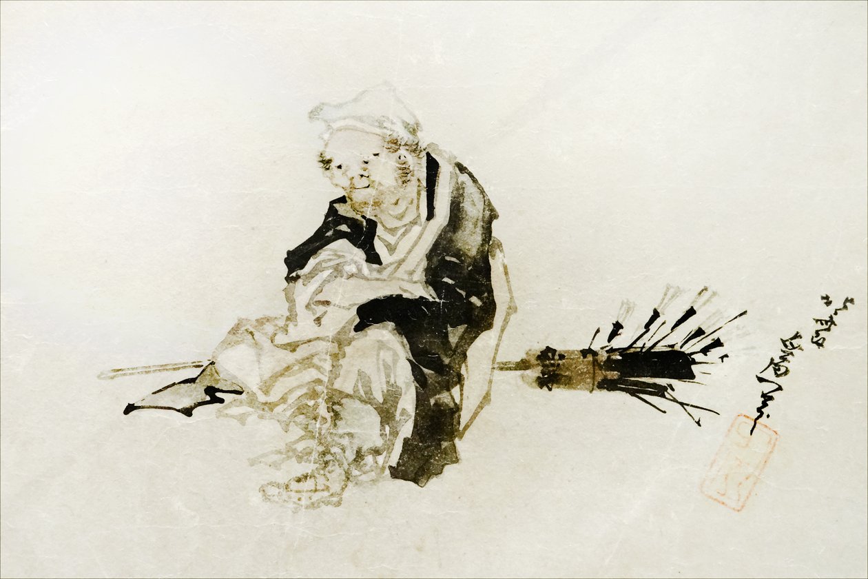 Rondreizende verkoper van bamboezweepjes door Katsushika Hokusai
