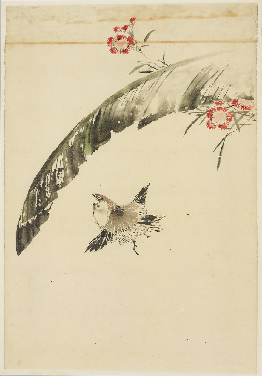 Mus en Bananenblad en Anjers door Katsushika (school of) Hokusai