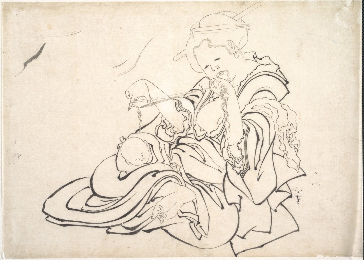 Een vrouw en een baby door Katsushika Hokusai