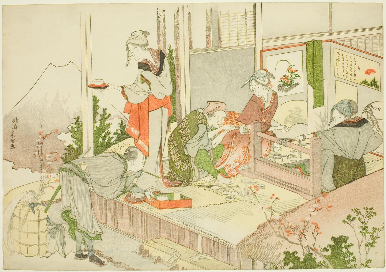 Een ambachtswinkel, uit het album De Mist van Sandara (Sandara kasumi) door Katsushika Hokusai