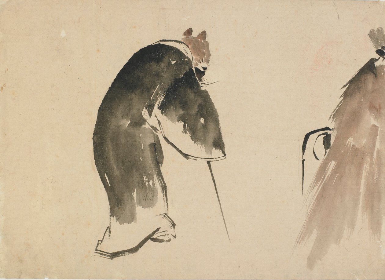 Een oude muis gekleed in een zwarte mantel door Katsushika Hokusai