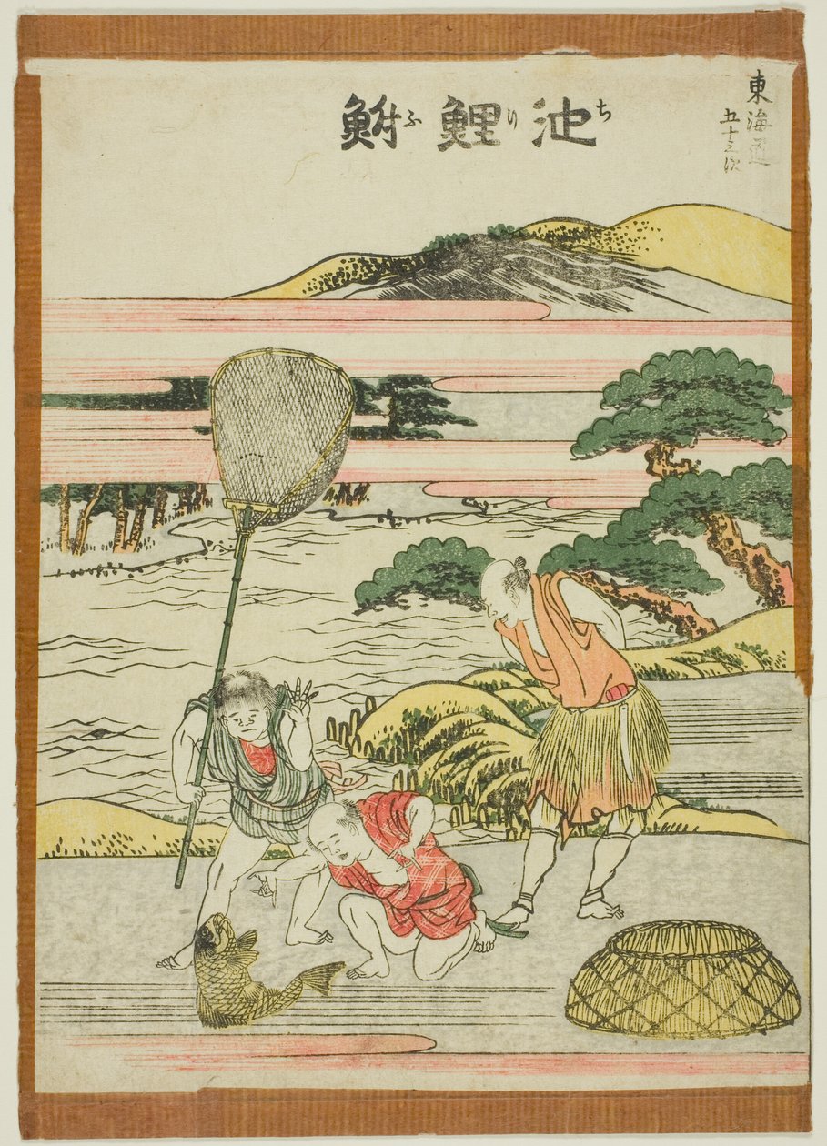 Chiriyu, uit de serie "Drieënvijftig Stations van de Tokaido (Tokaido gojusan tsugi)" door Katsushika Hokusai