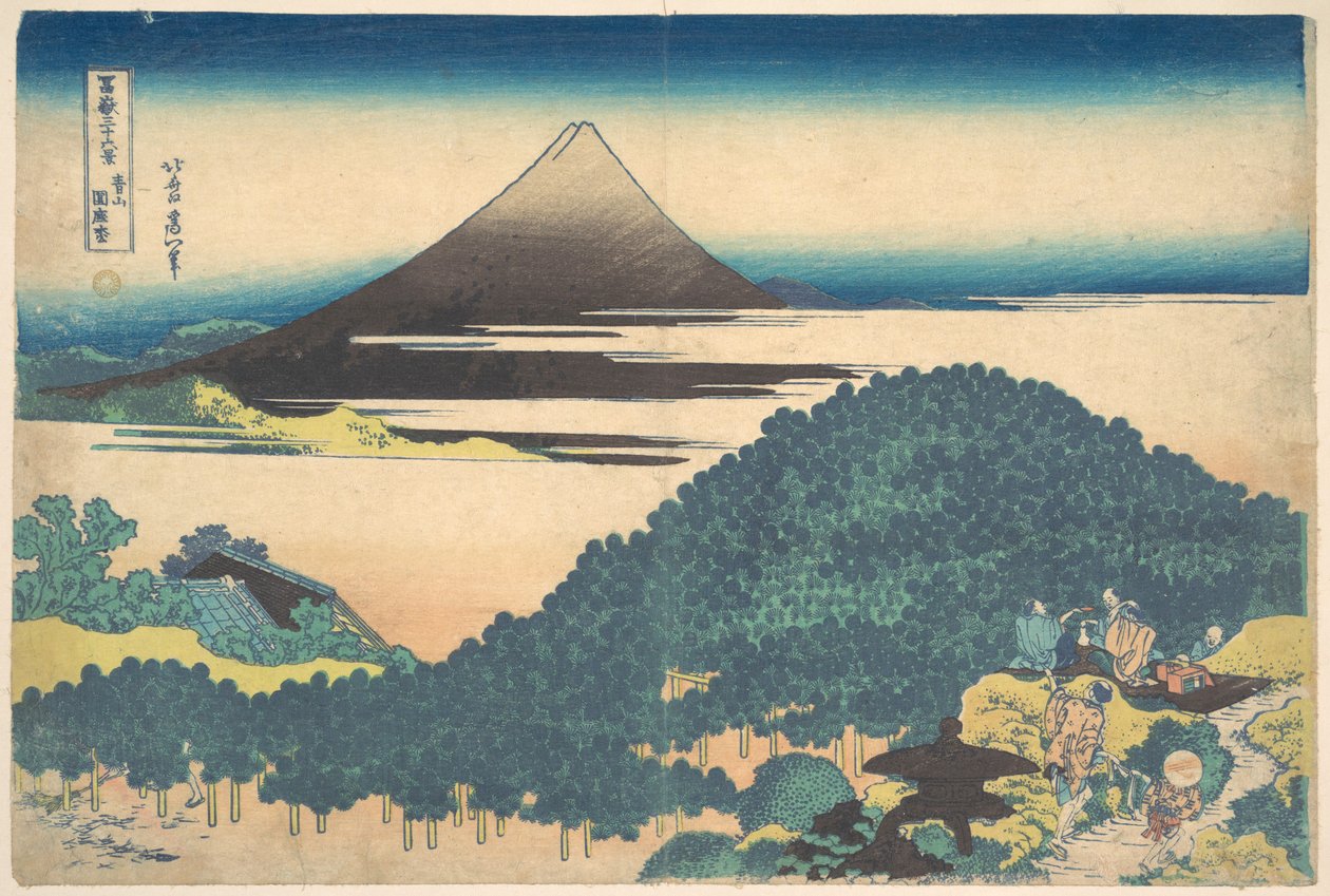 Kussenpijnboom bij Aoyama (Aoyama enza no matsu), uit de serie Zesendertig gezichten op de berg Fuji (Fugaku sanjūrokkei) door Katsushika Hokusai