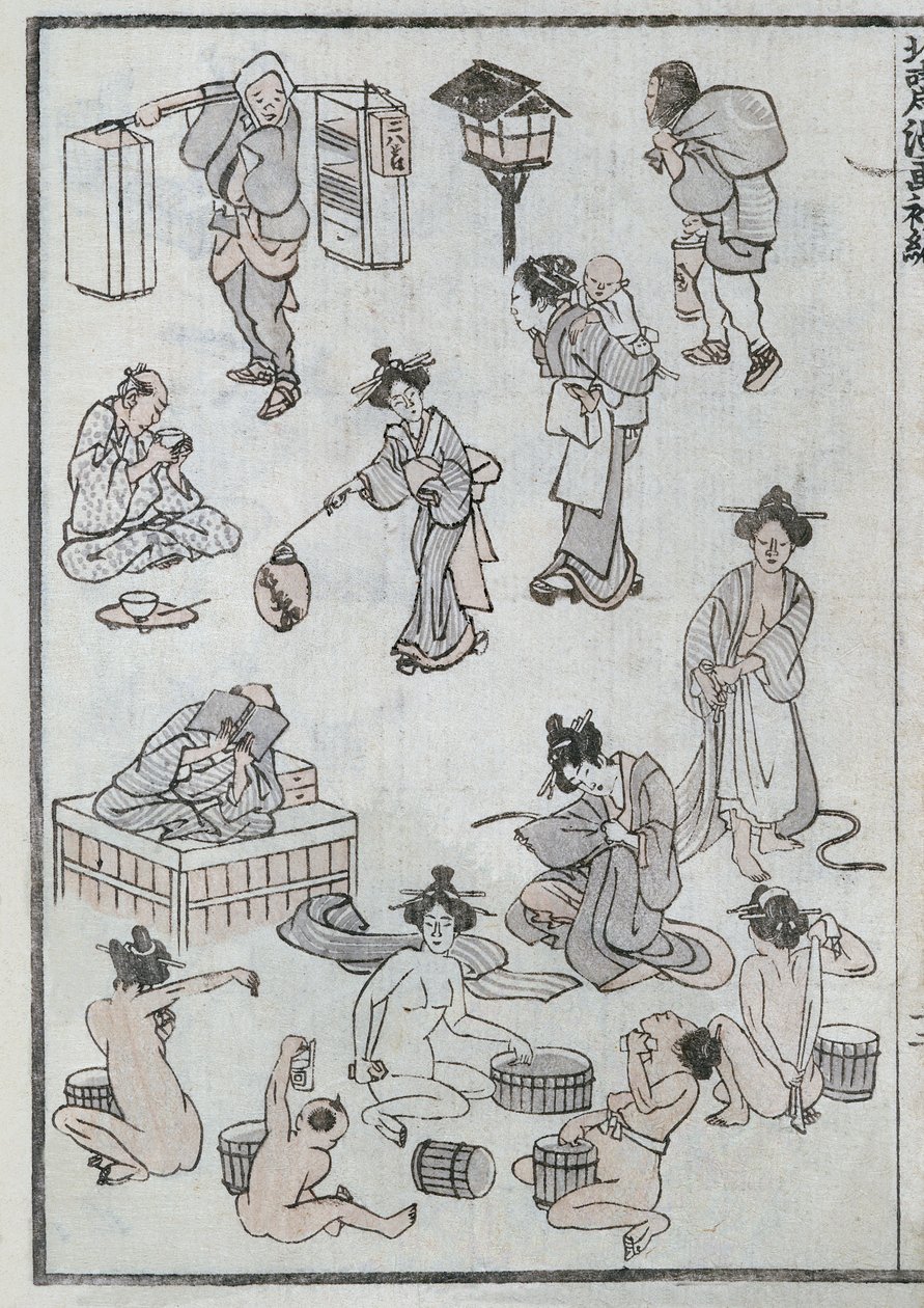 Dagelijkse levensgebaren, uit een Manga door Katsushika Hokusai