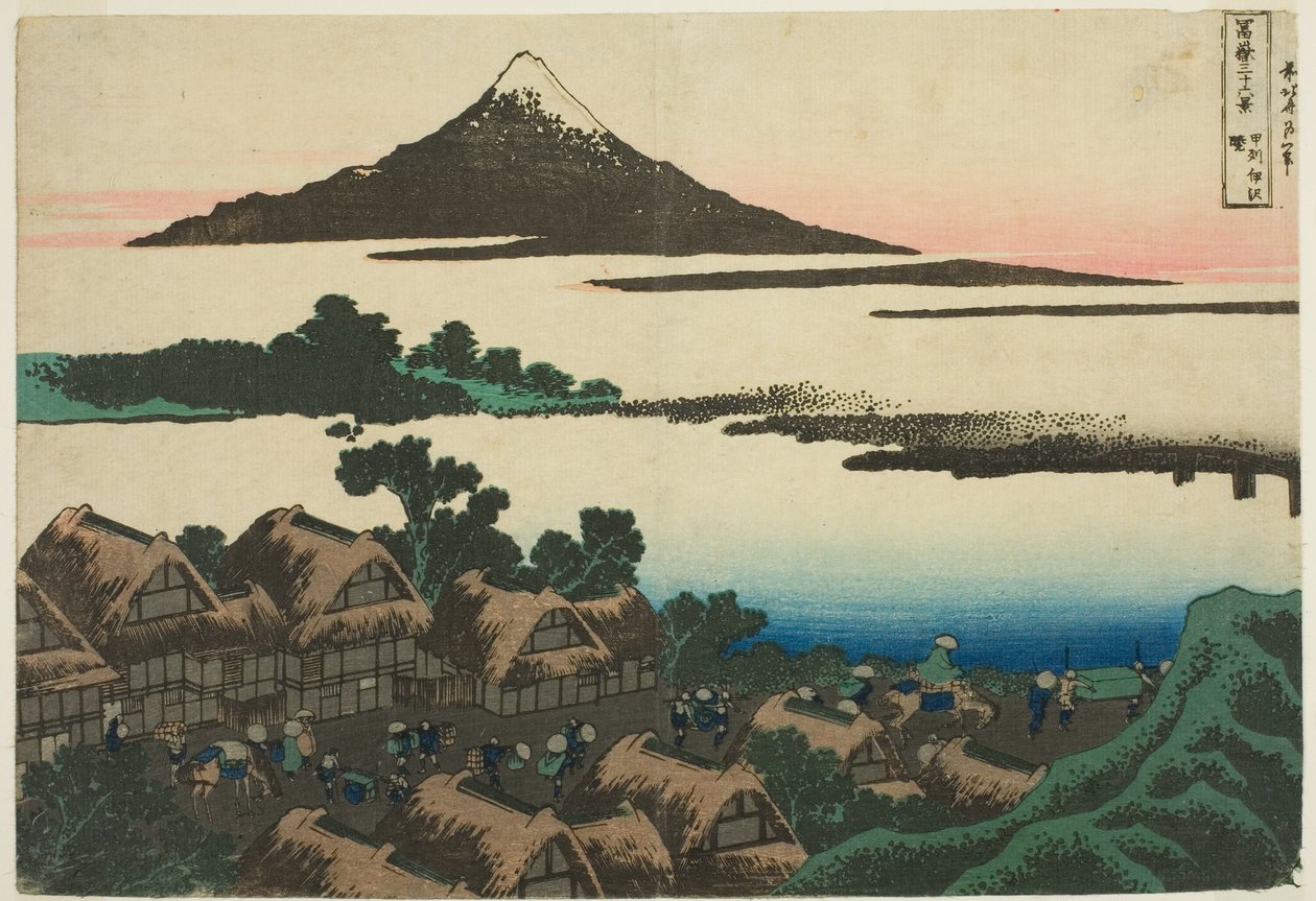 Dageraad bij Isawa in de Provincie Kai (Koshu Isawa no akatsuki), uit de serie "Zesendertig Zichten op de Berg Fuji (Fugaku sanjurokkei)" door Katsushika Hokusai