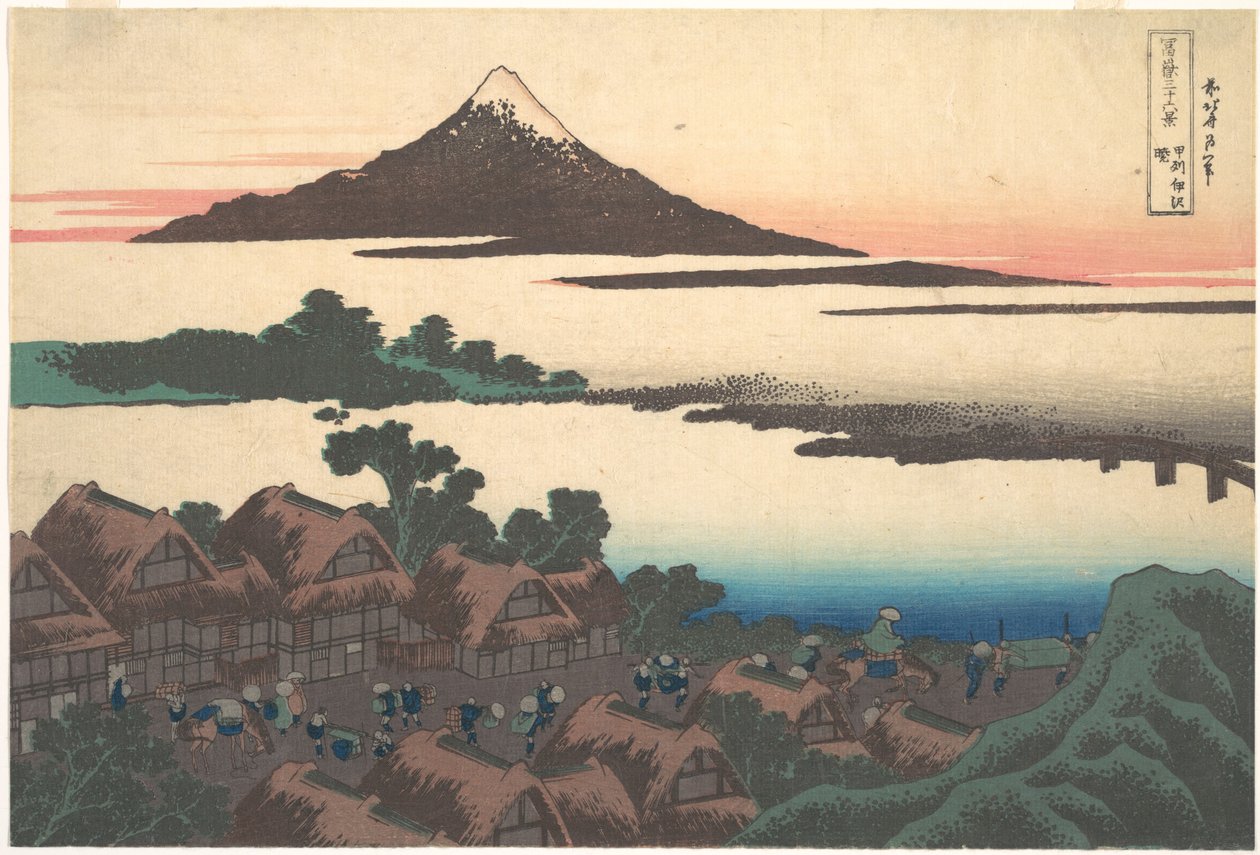 Zonsopgang bij Isawa in de provincie Kai (Kōshū Isawa no akatsuki), uit de serie Zesendertig gezichten op de berg Fuji (Fugaku sanjūrokkei) door Katsushika Hokusai