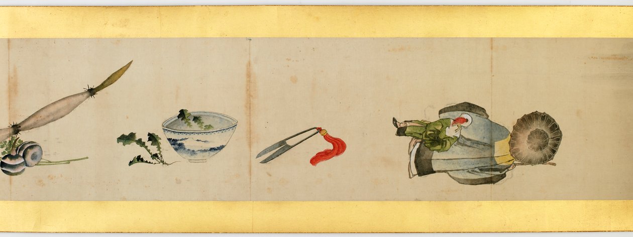Detail van Handrol met Diverse Beelden, Edo Periode door Katsushika Hokusai