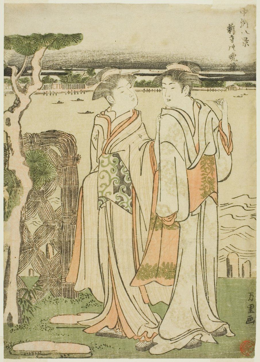 Avondklok bij Mii Tempel door Katsushika Hokusai