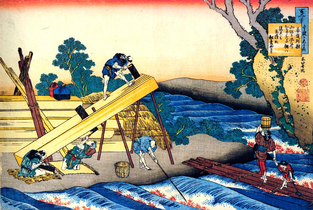 Uit de serie Honderd gedichten van honderd dichters: Harumichi no Tsuraki door Katsushika Hokusai