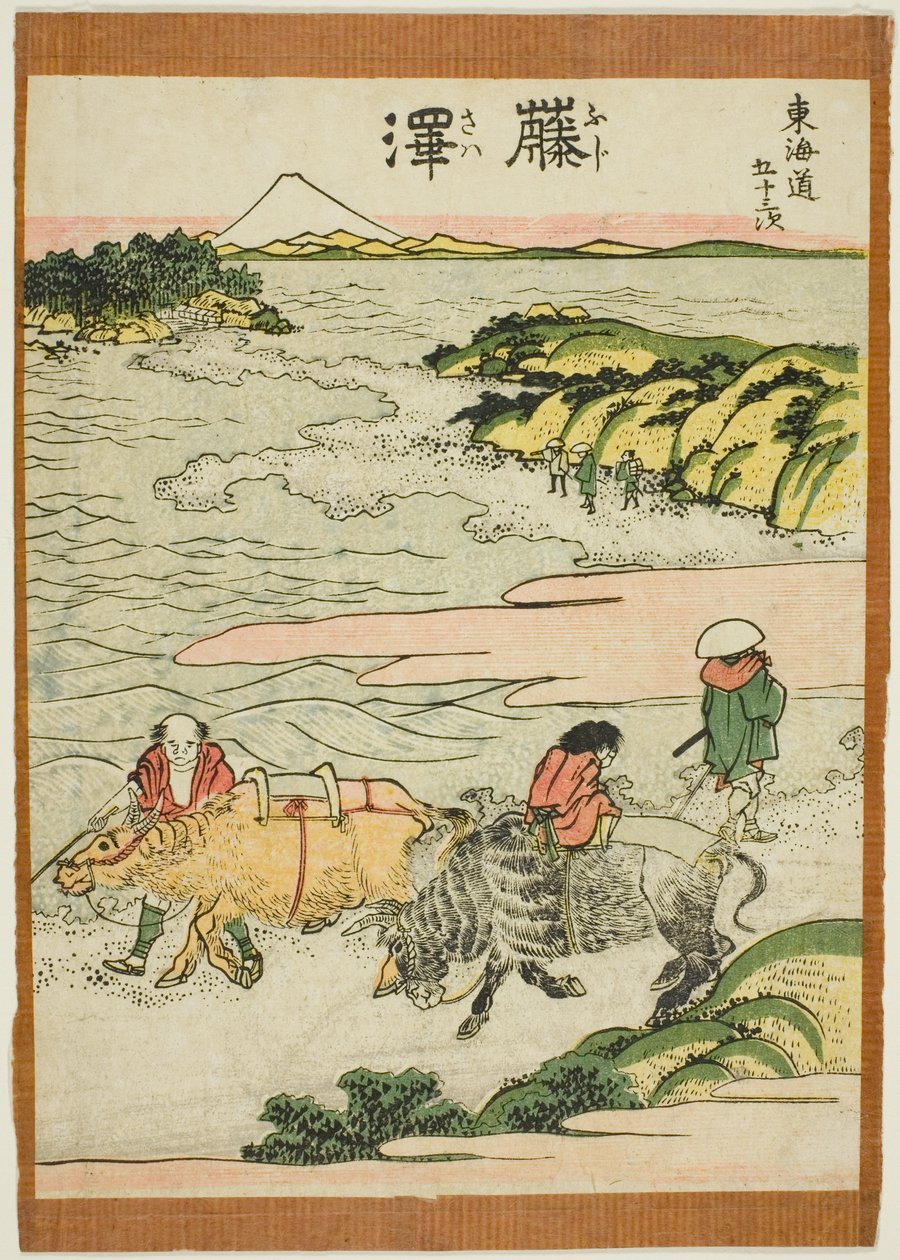 Fujisawa, uit de serie "Drieënvijftig stations van de Tokaido (Tokaido gojusan tsugi)" door Katsushika Hokusai