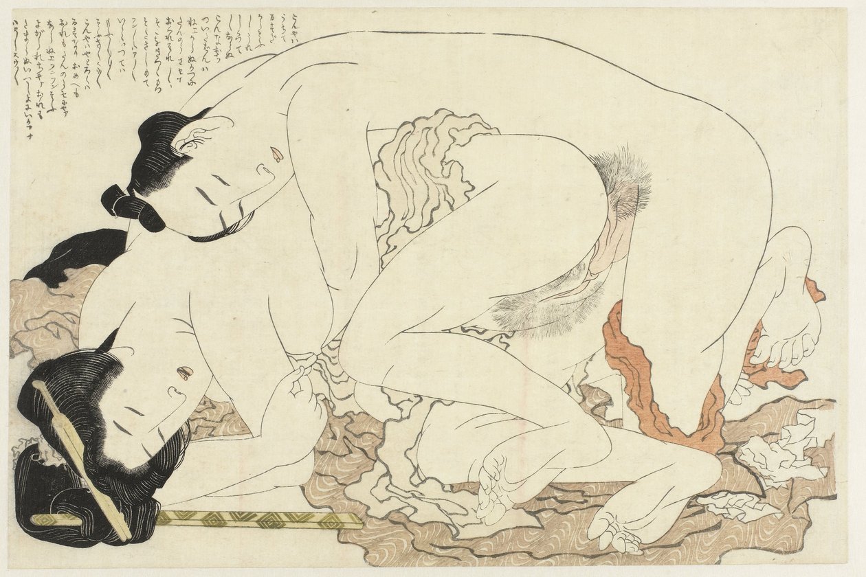 Getrouwde vrouw met geliefde door Katsushika Hokusai