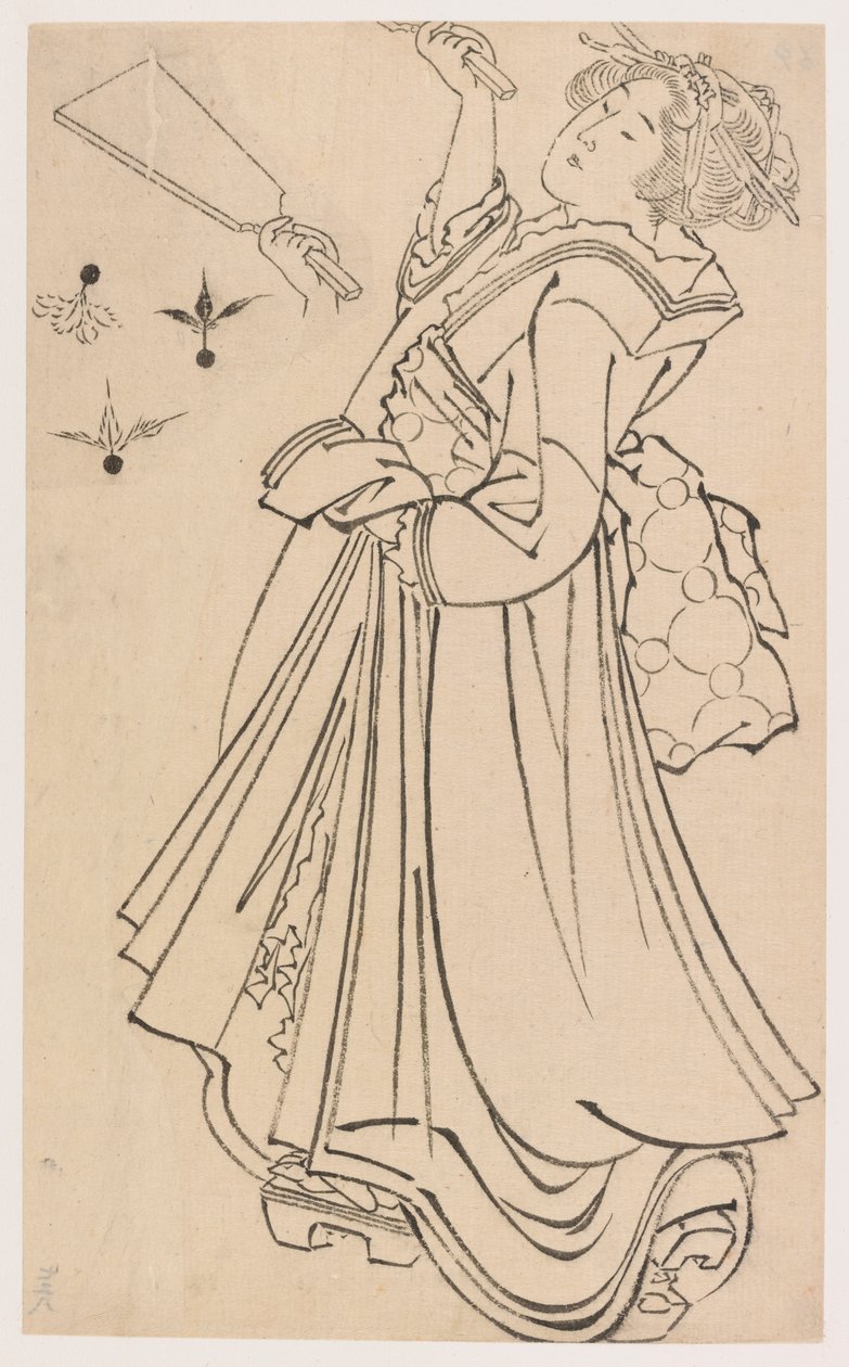 Meisje dat speelt met een battledore en shuttlecock door Katsushika Hokusai