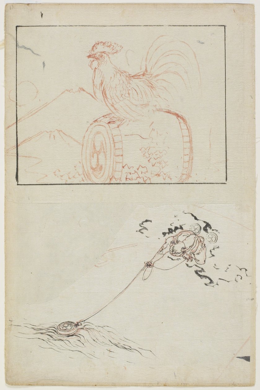 God van de donder en zijn trommel door Katsushika Hokusai