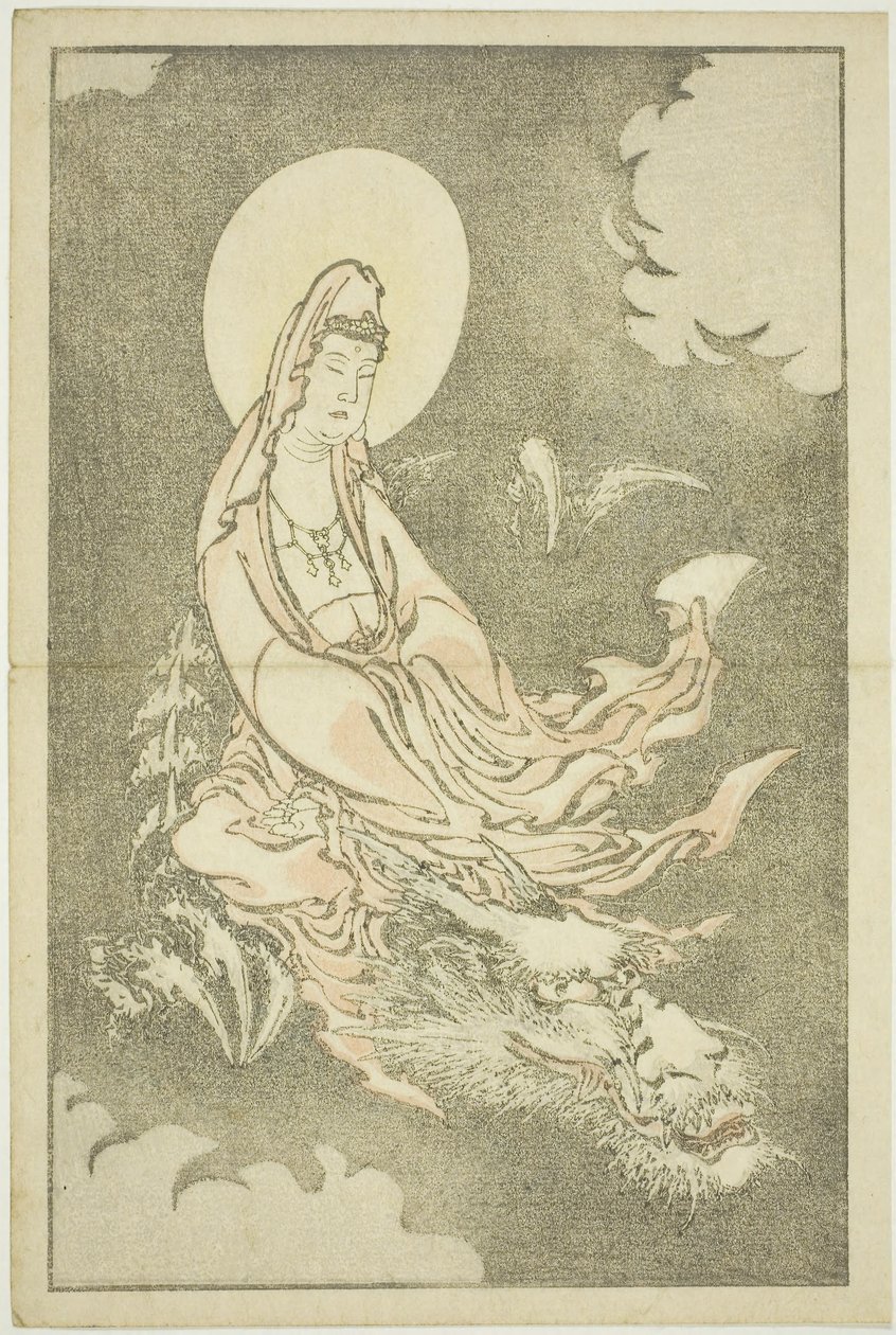 Godin die op een draak rijdt, uit Het Prentenboek van Realistische Schilderijen van Hokusai (Hokusai shashin gafu), c.1814 door Katsushika Hokusai