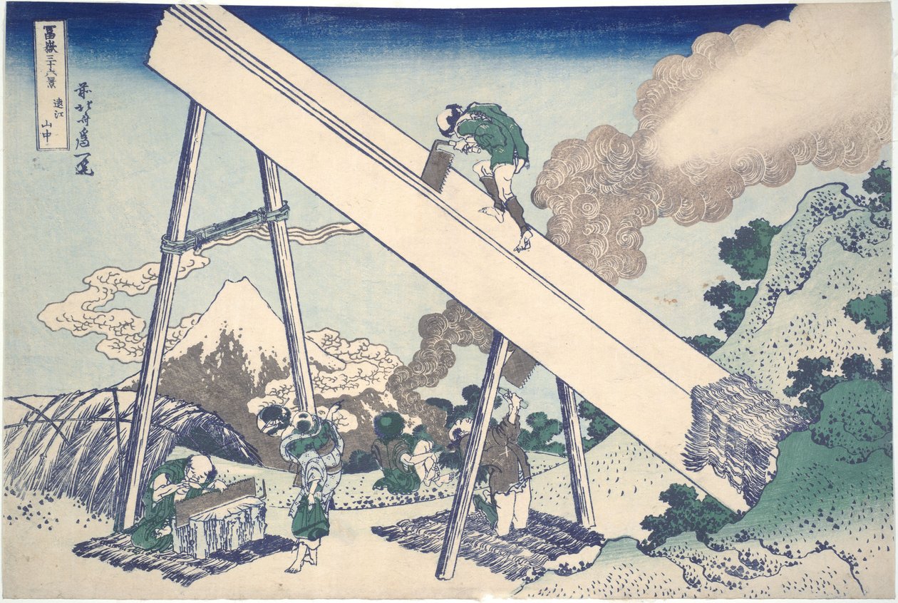 In de bergen van de provincie Tōtōmi, uit de serie ’Zesendertig gezichten op de berg Fuji’ door Katsushika Hokusai