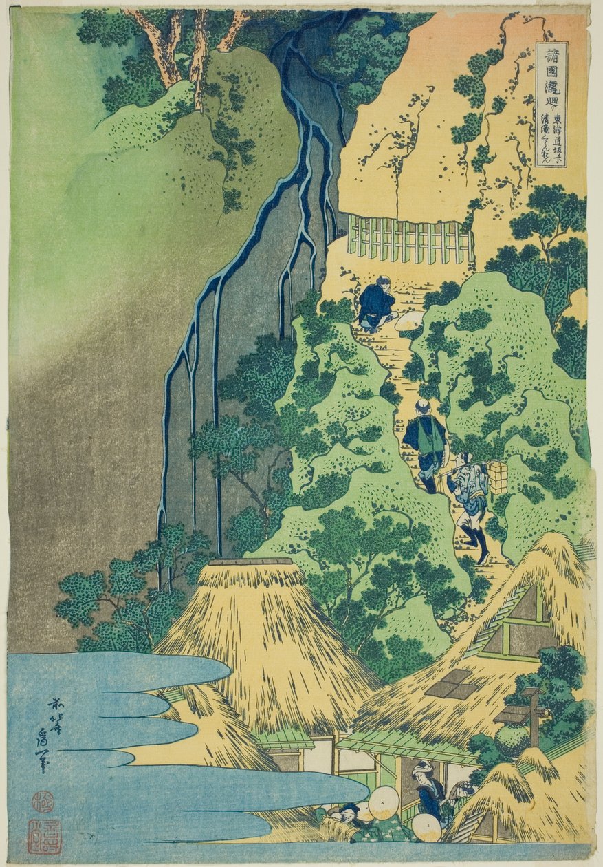 Kannon-schrijn bij Kiyo-watervallen in Sakanoshita aan de Tōkaidō, uit de serie Tour of the Waterfalls in Various Provinces door Katsushika Hokusai