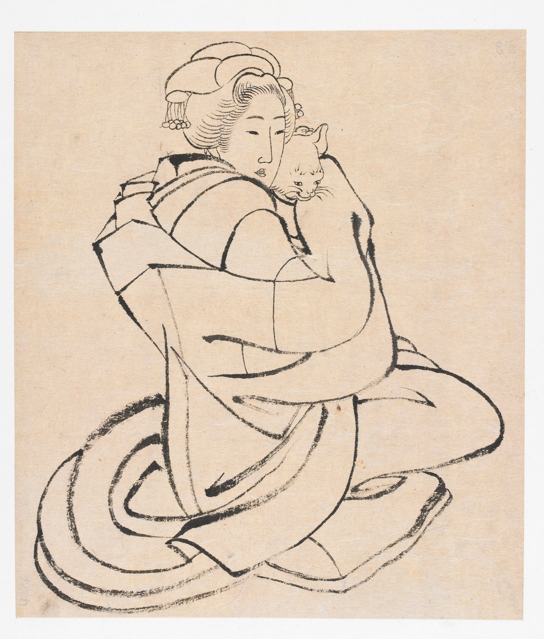 Dame met een kat, Edo-periode, ca. 1810s door Katsushika Hokusai